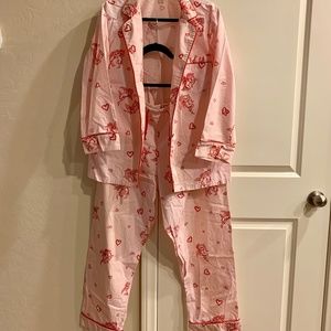 NWOT LG BEDHEAD VALENTINE PAJAMA SET PINK W RED HEARTS CUPID ANGEL BOW & ARROW